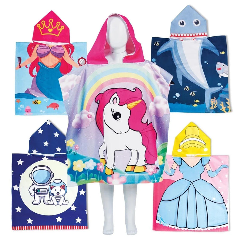 Toalha de Banho Infantil com Capuz Poncho – Conforto e Diversão para os Pequenos! 🦄🦈🚀