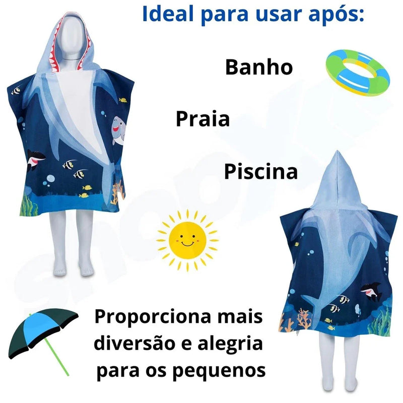 Toalha de Banho Infantil com Capuz Poncho – Conforto e Diversão para os Pequenos! 🦄🦈🚀