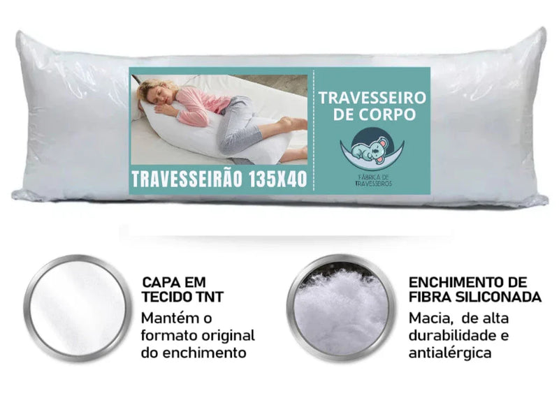 KIT 2 Travesseiros De Corpo Gigante 100% Fibra Siliconada Impermeável Xuxão Super Macio *COM ZIPER*