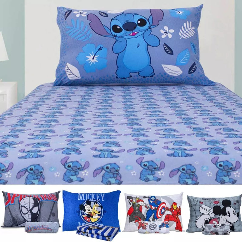 Jogo De Cama Infantil Solteiro Menina e Menino Lençol Em Malha Personagens Lilo e Stitch Disney 2 Peças