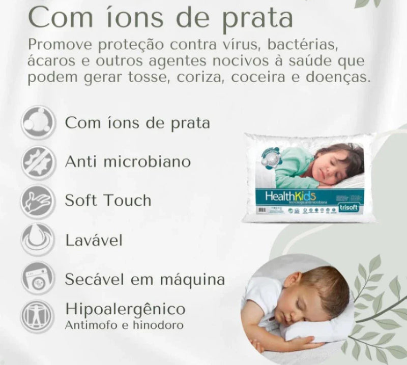 Kit 2 Travesseiros Infantil Antialérgico Macio 100% Algodão